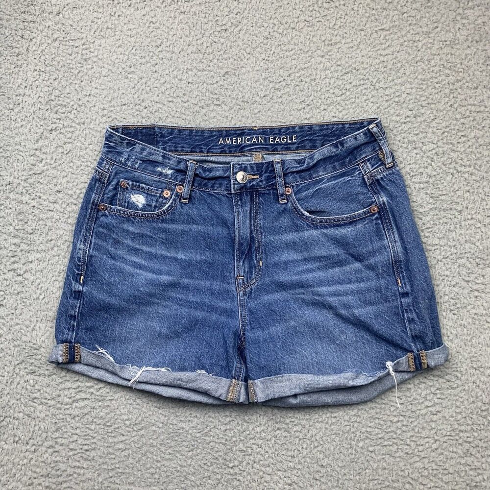 American Eagle Shorts Womens 4 Blue Jean Tomgirl Distressed Cuffed Hems Denim